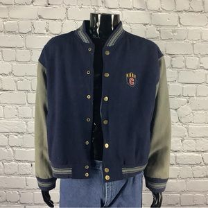 1990's Lived In Vintage Blue and Grey Reversible Varsity Jacket for Guys